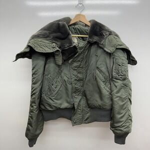 Vintage Alpha Industries N-2B Flight Jacket Mens Large Green Parka Fur Hood 80s